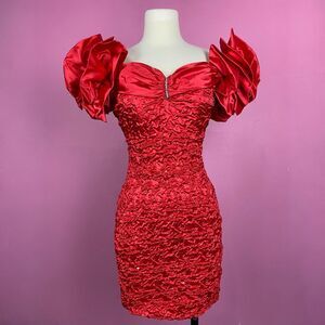 Size S | Vintage 1980s 80s Off-the-Shoulder Sequin Party Dress by Zum Zum
